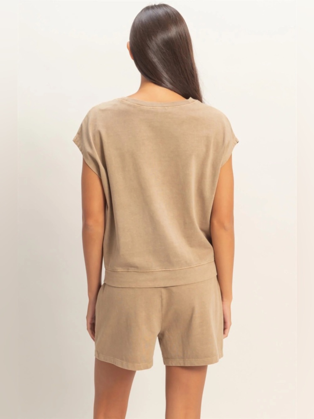 NEW Double Zero Mocha Cotton Lounge Set Sleeveless Crew Neck Shorts Set Large - Picture 3 of 7